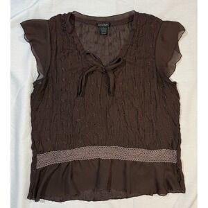 Vintage 90s Sunny Taylor Women's Deep V-Neck Top Dark And Light Brown Size Large